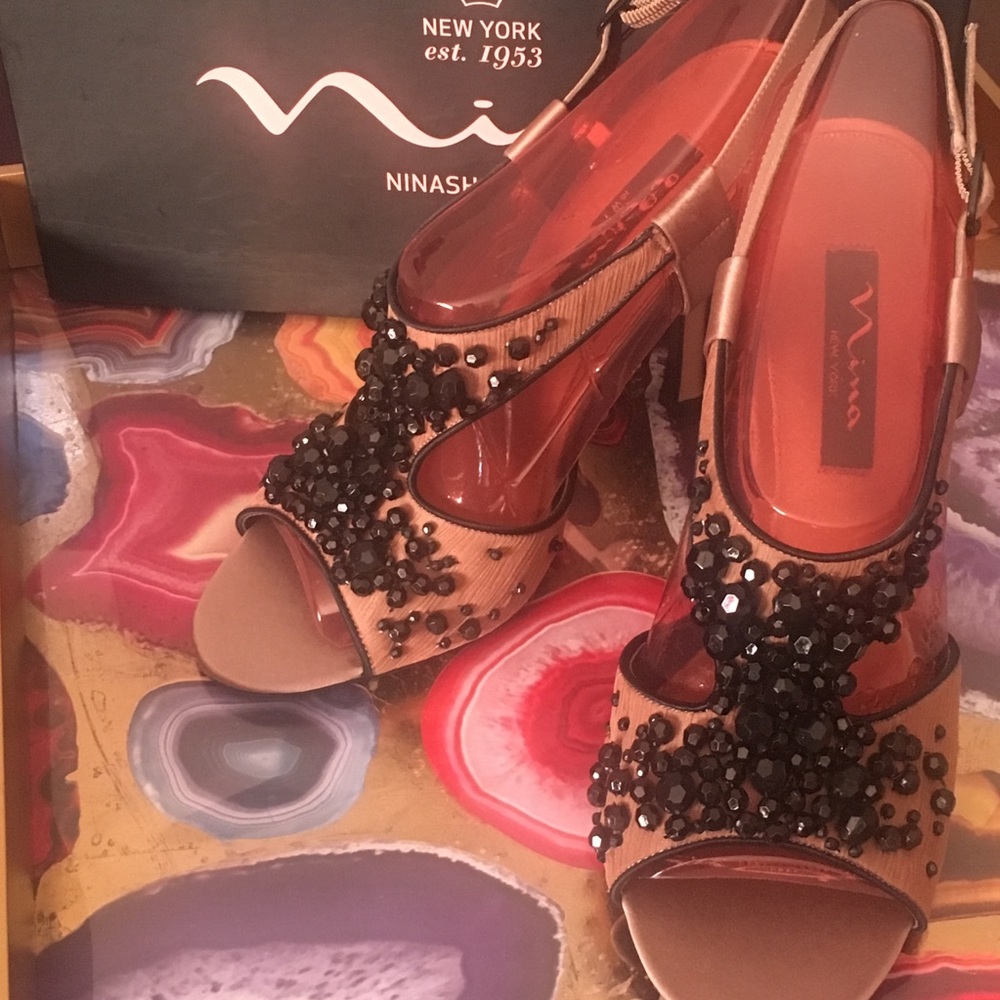 Nina CLEA Ladies Moca Jeweled Tulle Slingback Heel